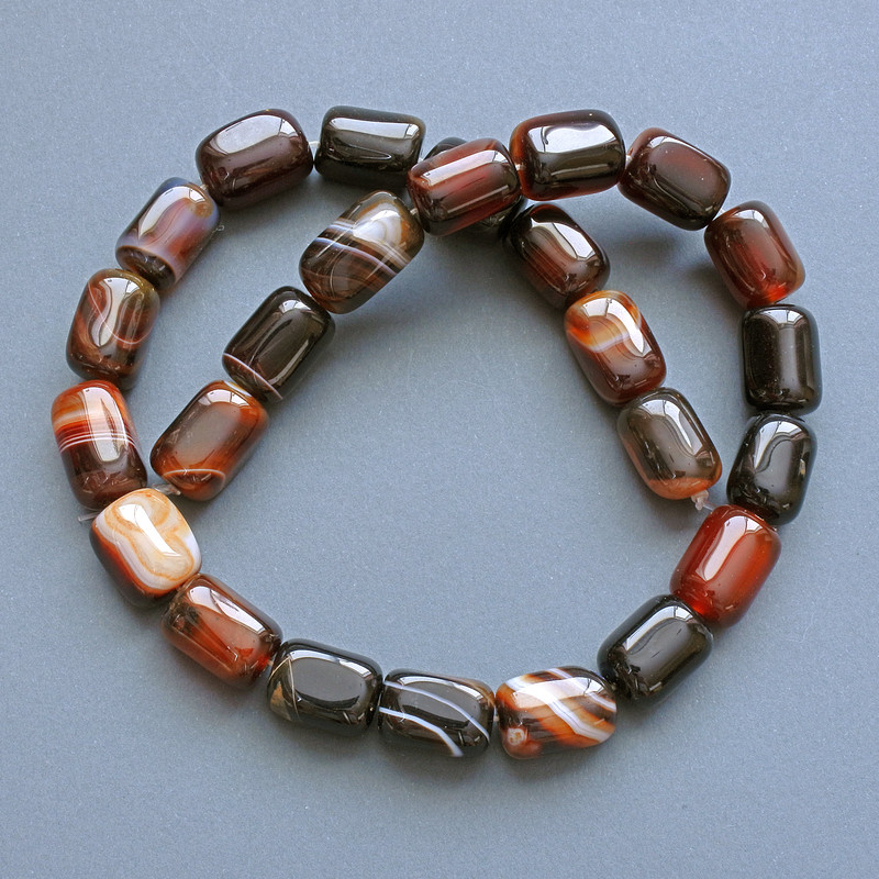 Brown Agate Natural Stone Bar Beads, Diameter 11x15mm+/-, Length 39cm+/- on Fishing Line