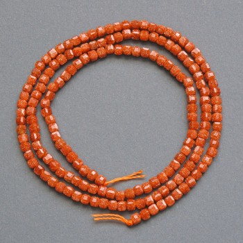 Aventurine Golden Sand (Synthetic) Faceted Cube Beads, Diameter 2mm+/-, Length 37cm+/- on Thread