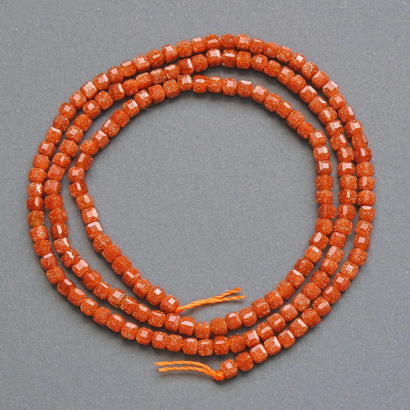 Aventurine Golden Sand (Synthetic) Faceted Cube Beads, Diameter 2mm+/-, Length 37cm+/- on Thread