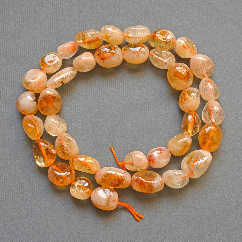 Citrine Natural Stone Tumbled Beads, Diameter 9x11mm+/-, Length 41cm+/- on Thread