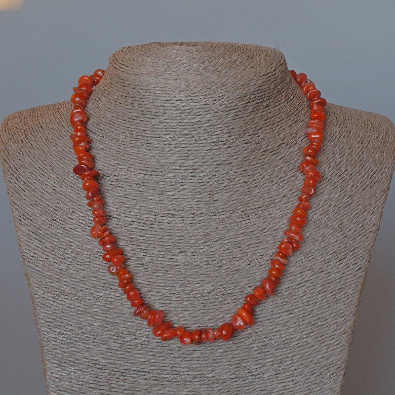 Carnelian Necklace, Natural Tumbled Stone, Diameter 8x4mm+-, Length 48cm+