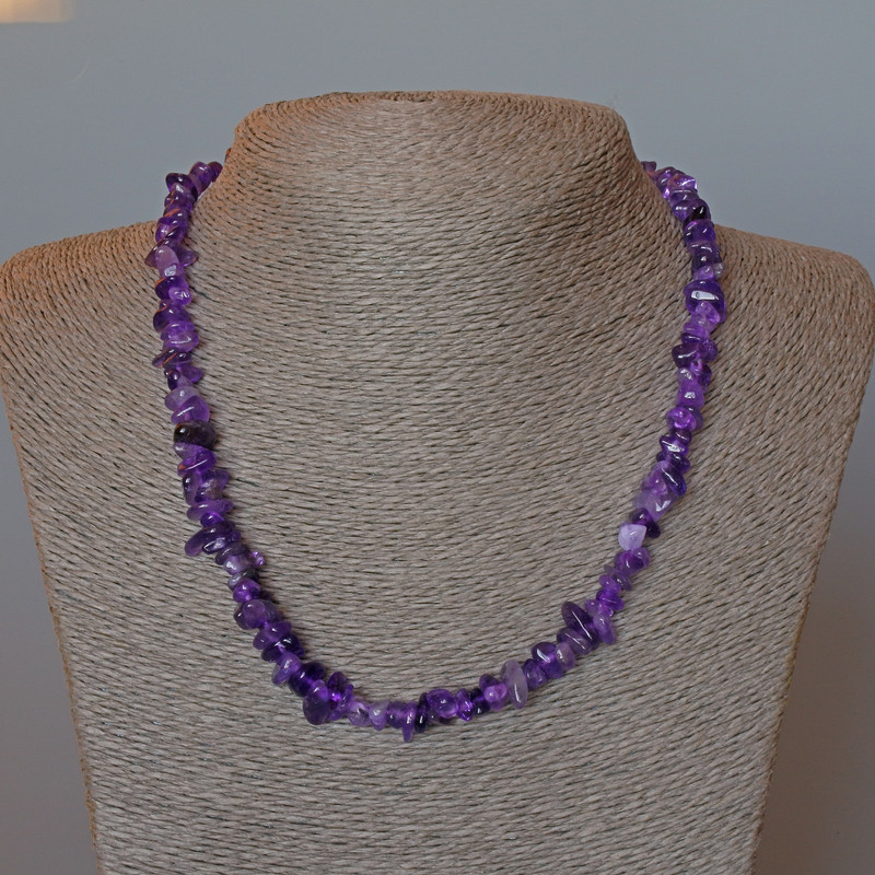 Amethyst Natural Stone Necklace, chips, diameter 7x3mm+/-, length 47cm+