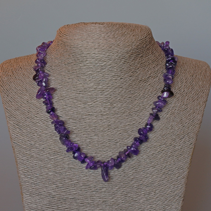 Amethyst Natural Stone Necklace, chips, diameter 9x5mm+/-, length 45cm+