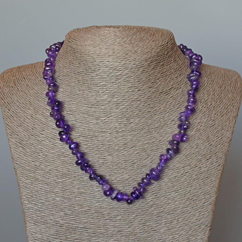 Amethyst Natural Stone Necklace, tumbled, diameter 8x4mm+/-, length 47cm+