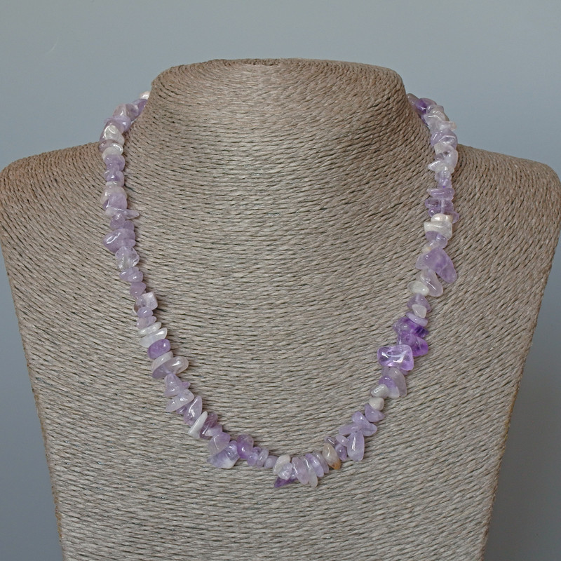 Amethyst Necklace, natural stone chips, diameter 10x3mm+/-, length 47cm+
