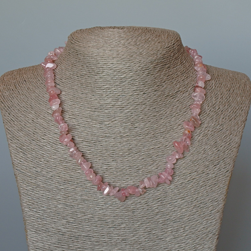 Rose Quartz Necklace, natural stone chips, diameter 7x2mm+/-, length 46cm+