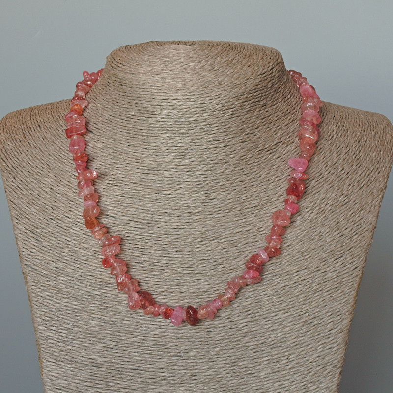 Strawberry Quartz Necklace Natural Stone Chips, Diameter 8x4mm+/-, Length 47cm+