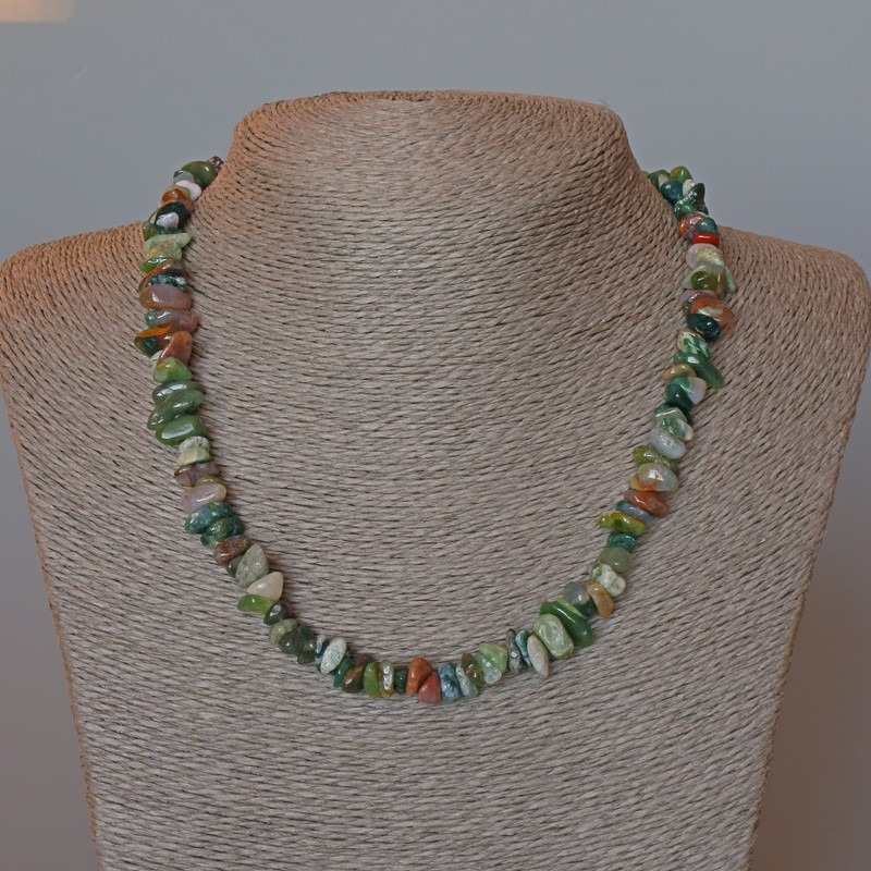Green Jasper Necklace Natural Stone Chips, Diameter 9x4mm+/-, Length 47cm+