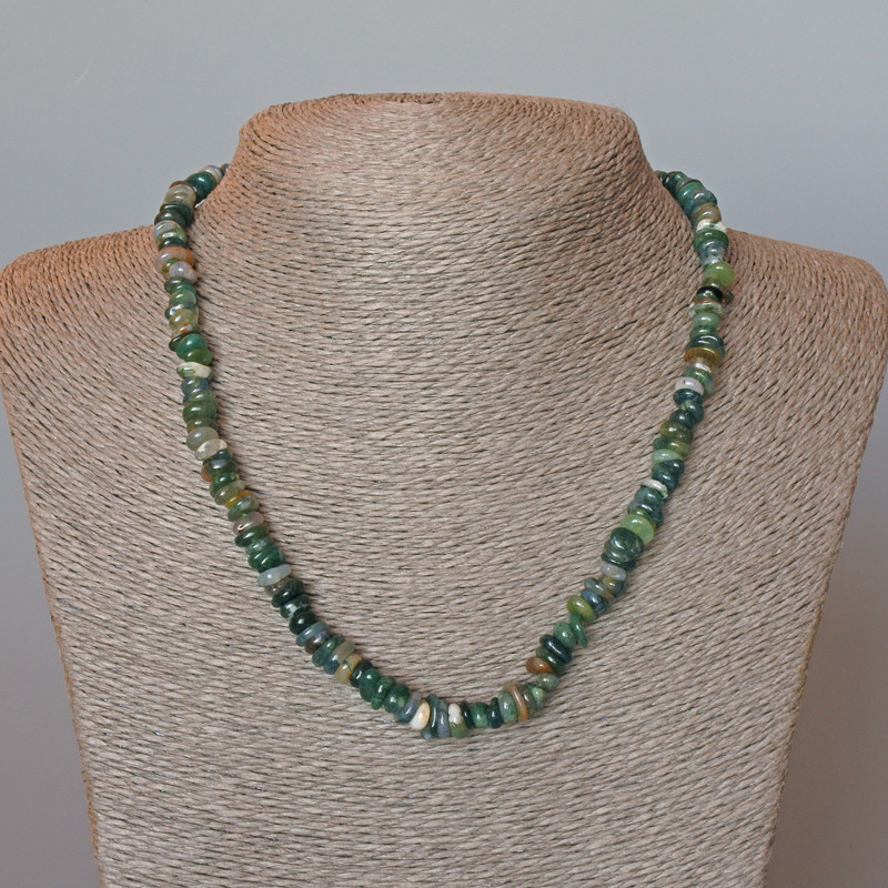 Green Jasper Necklace Natural Stone Tumbled, Diameter 8x3mm+/-, Length 48cm+