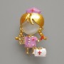 Nurse Brooch Pendant, White Cat's Eye, Purple and White Enamel, Gold-Tone Metal 23x36mm