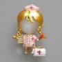 Nurse Brooch Pendant, White Cat's Eye, Pink and White Enamel, Gold-Tone Metal 23x36mm