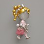 Girl Brooch Pendant, White Cat's Eye, Pink and White Enamel, Silver-Tone Metal 16x35mm