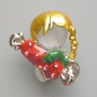 Girl with Candy Brooch, White Cat's Eye, Red and Green Enamel, Chameleon Rhinestones, Silver-Tone Metal 25x30mm