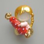 Girl with Candy Brooch, White Cat's Eye, Red and Pink Enamel, Chameleon Rhinestones, Gold-Tone Metal 25x30mm