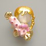 Brooch 'Girl with a Candy' with cat's eye white stone, pink and purple enamel, chameleon crystals, gold-tone metal 25×30mm