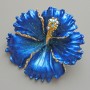 Petunia Flower Brooch Pendant, Blue Matte Enamel, Blue Rhinestones, Green Glitter, Gold-Tone Metal, 51×51mm