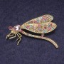 Dragonfly Brooch Pendant, Pink Crystal, Multicoloured Rhinestones, Gold-Tone Metal, 55×35mm