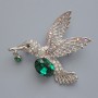 Hummingbird Brooch Pendant, Green Crystal, Chameleon Rhinestones, Silver-Tone Metal, 52×47mm