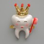 Tooth with Crown Brooch Pendant, White, Pink & Gold Enamel, Gold-Tone Metal, 25x32mm