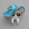 Tooth in a Hat Brooch, White, Blue & Black Enamel, Silver-Tone Metal, 33x30mm