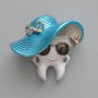 Tooth in a Hat Brooch, White, Blue & Black Enamel, Silver-Tone Metal, 33x30mm