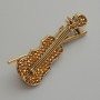 Violin Brooch Pendant, Gold-Tone Rhinestones, Gold-Tone Metal, 20x45mm