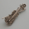 Violin Brooch Pendant, Black Rhinestones, Silver-Tone Metal, 20x45mm