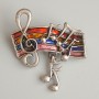 Music Notes Brooch, Multicolour Enamel, Silver-Tone Metal, 33x26mm
