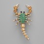 Scorpion Brooch Pendant, Green & Yellow Rhinestones, Gold-Tone Metal, 28x54mm