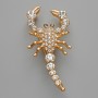 Scorpion Brooch Pendant, White Rhinestones, Gold-Tone Metal, 28x54mm