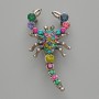 Scorpion Brooch Pendant, Multicolour Rhinestones, Silver-Tone Metal, 28x54mm