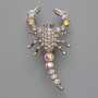 Scorpion Brooch Pendant, White Rhinestones and Chameleon Rhinestones, Silver-Tone Metal 28x54mm