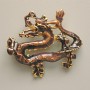 Dragon Brooch Pendant, Brown Enamel, Gold-Tone Metal 47x41mm