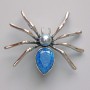 Spider Brooch Pendant, Blue Aquarium Effect, Grey Bead, Silver-Tone Metal 45x39mm