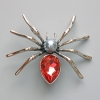 Spider Brooch Pendant, Red Crystal, Grey Bead, Silver-tone Metal 45x39mm