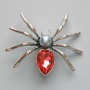 Spider Brooch Pendant, Red Crystal, Grey Bead, Silver-tone Metal 45x39mm