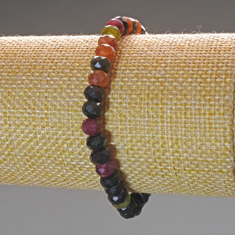 Tourmaline Bracelet Natural Stone Faceted Rondelle, Diameter 6x4.5mm+/-, Length 18cm (Stretch)