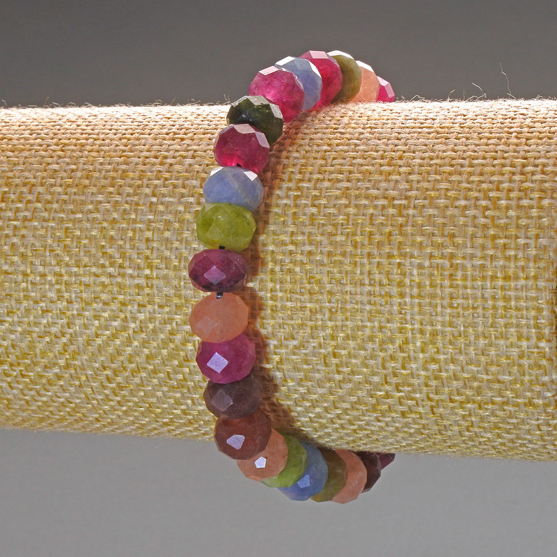 Tourmaline Bracelet Natural Stone Faceted Rondelle, Diameter 8x6mm+/-, Length 18cm (Stretch)
