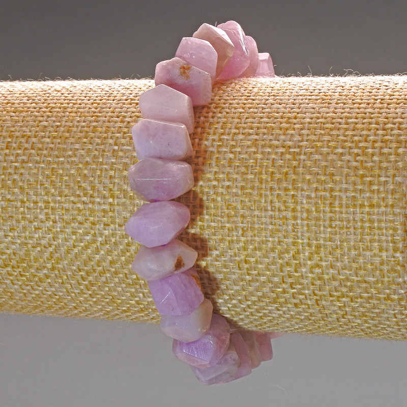 Kunzite Bracelet Natural Stone Faceted Rondelle, Diameter 10x7mm+/-, Length 18cm (Stretch)