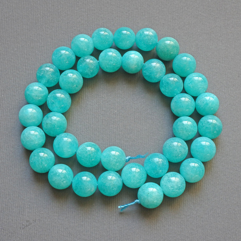 Aquamarine Beads Natural Stone Smooth Round, Diameter 10mm+/-, Length 38cm+/- on a Strand