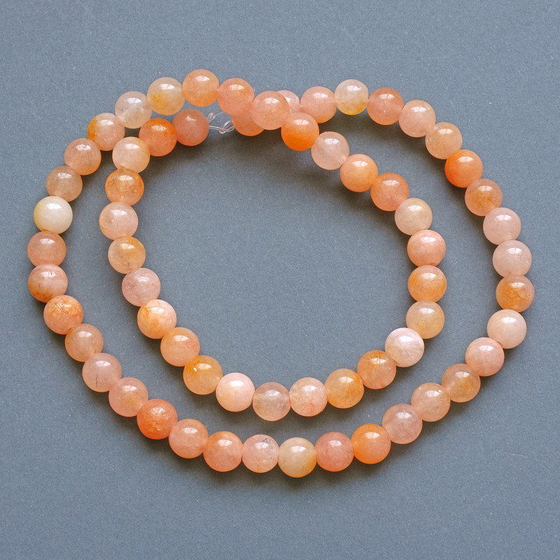 Dyed Quartz Beads Smooth Round, Diameter 6.5mm+/-, Length 37cm+/- on Nylon Thread