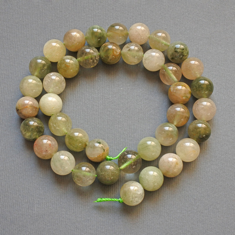 Phantom Quartz with Rutile Natural Stone Beads, Smooth Round, Diameter 10mm+-, Length 39cm+- on Strand