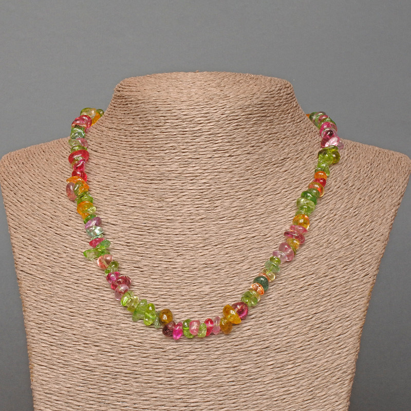 Multicolour Glass Necklace, Tumbled Beads, Diameter 8x4mm+-, Length 47cm
