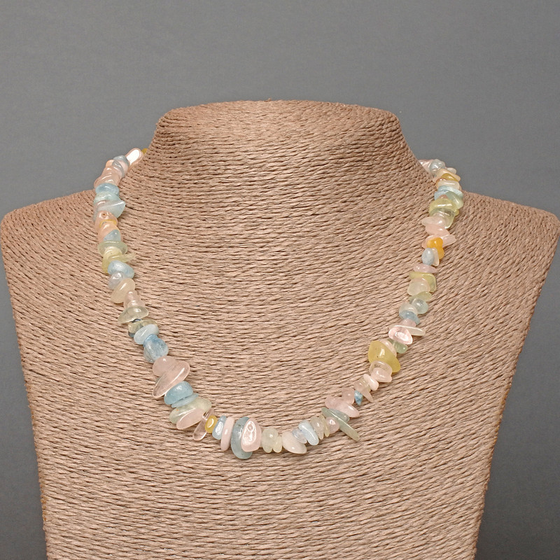 Morganite Necklace, Natural Stone Chips, Diameter 9x3mm+-, Length 48cm