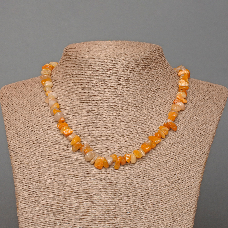 Yellow Agate Necklace, Natural Stone Chips, Diameter 8x4mm+-, Length 45cm +5cm Extension Chain