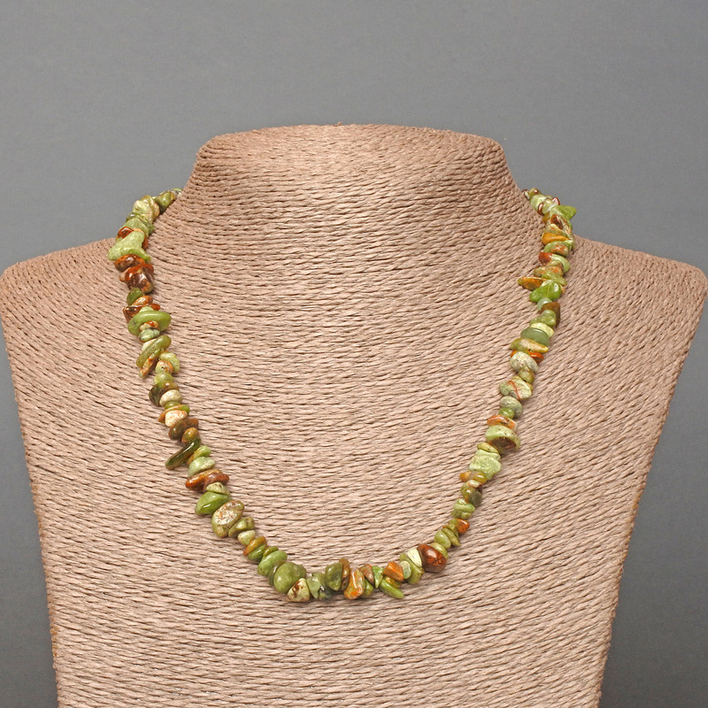 Green Jasper Natural Stone Chip Necklace, Diameter 7x3mm+/-, Length 47cm