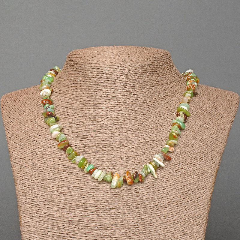 Chrysoprase Natural Stone Chip Necklace, Diameter 7x3mm+/-, Length 47cm