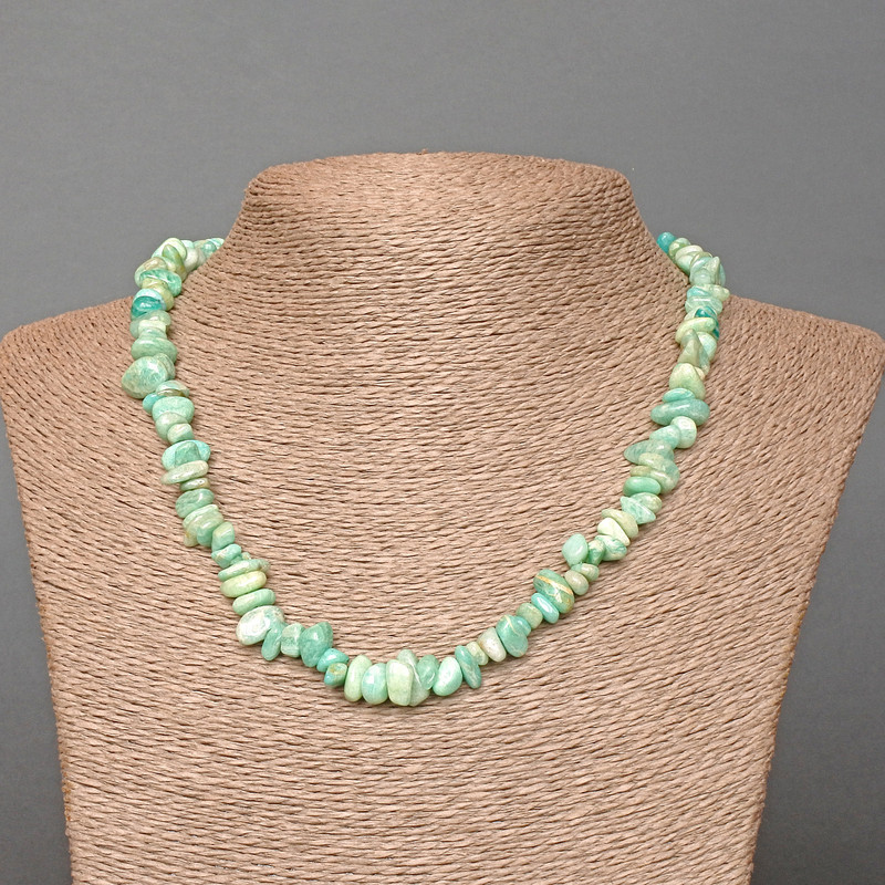Amazonite Natural Stone Chip Necklace, Diameter 7x3mm+/-, Length 48cm