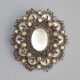 Accent Brooch Pendant, White Cat's Eye, Chameleon Rhinestones, Dark Silver-Tone Metal 48x54mm