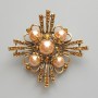 Accent Brooch Pendant with Yellow Beads and Rhinestones, Gold-Tone Metal, 53x52mm
